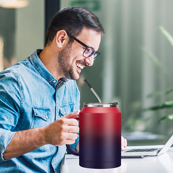 50oz Tumbler with Lid and Straw - Gulp, Protective Cup Mat, 50 oz Stainless Steel Coffee Mug for Travel Work, Double Wall Insulated Tumblers Metal Cups, Leak Proof Large Flask Jug Water Bottle