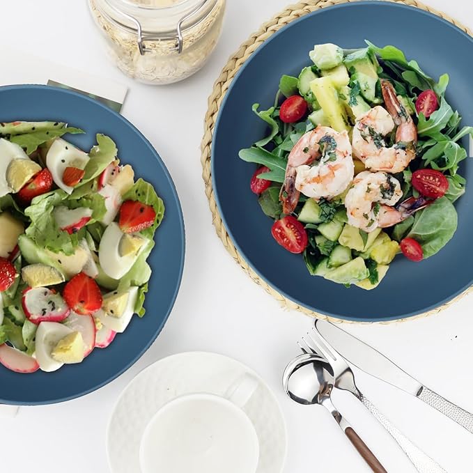 PYRMONT 10inches Large Pasta Bowls Set of 6-65oz Wheat Straw Bowl,Bowl Plates,Large Plastic Bowls Reusable for Pasta,Salad,Soup,Unbreakable & Lightweight Plates for Kitchen,Dishwasher Safe,BPA-Free