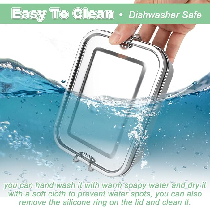 QTLCOHD 4 Pack 850ml Stainless Steel Lunch Box for Adults, 29oz Metal Bento Box with 2 Compartments, Leak-Proof Lunch Container with Lockable Clips, Metal Food Storage for Travel, Work