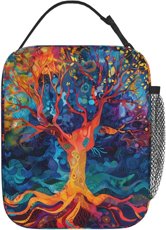 Reusable Tree of Life Lunch Box for Kids Girls Boys Women Adult, Insulated Colorful Artistic Lunch Bag,Polyester Cooler Handbags Case for School Picnic Work Travel Beach or Hiking