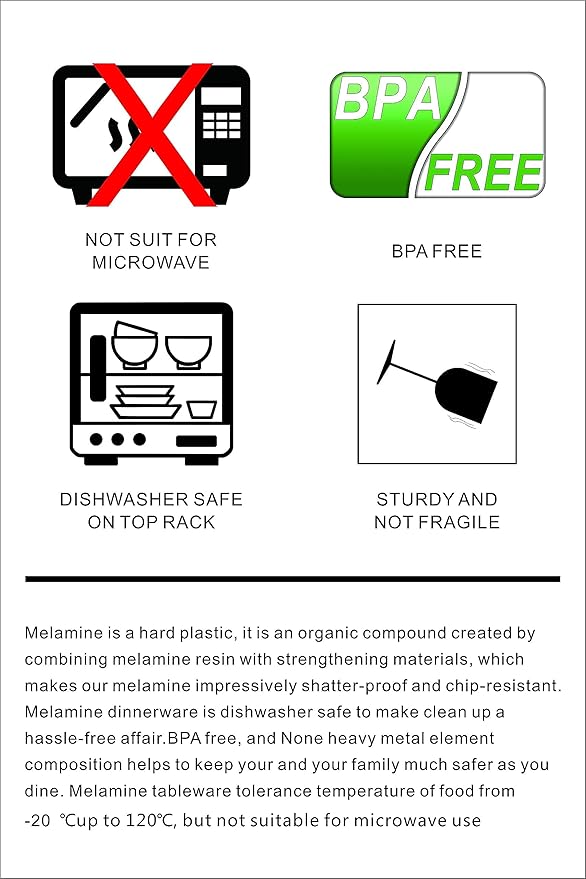 Melamine Dinnerware Sets, 12Pcs Dishes Set for 4, Plates and Bowls Sets Outdoor Dinnerware, Dishwasher Safe BPA free (Retro Style)