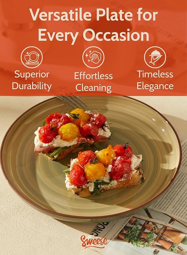 Sweese 10 Inch Porcelain Dinner Plates Set of 6 - Round Green Dishes for Main Courses, Salad, Microwave Dishwasher Safe