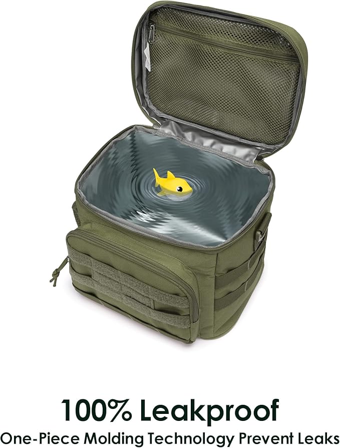 TACTICISM Tactical Lunch Box for Men, 12L MOLLE Lunch Bag Adult, Up to 8 Hours Insulated Lunchbox, Large Durable Leakproof Cooler with Detachable Water Bottle Pouch, for Work Camping Fishing, Green
