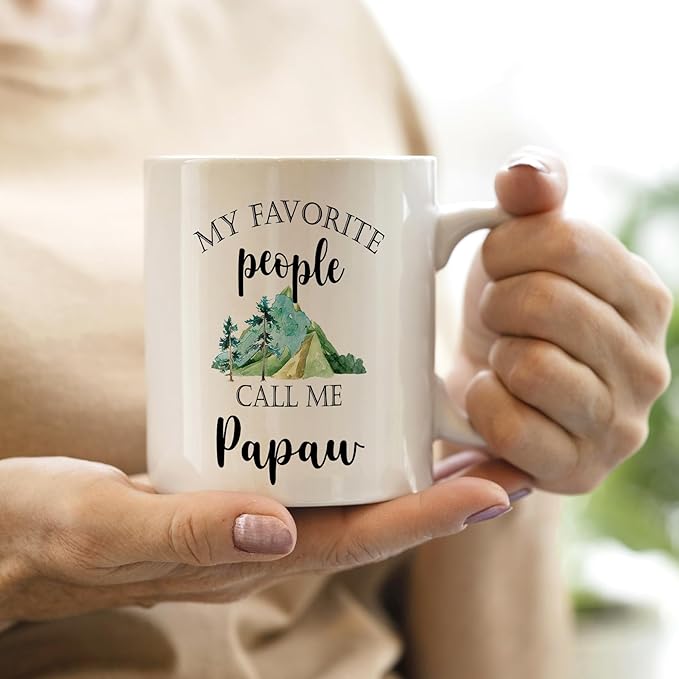 QASHWEY Papaw Mug, Grandpa Papaw Gifts from Grandkids Coffee Mugs, GrandpaPapaw Gifts, Fathers Day Mug Tea Cup Gift for PapawGrandpa, My Favorite People Call Me PapawCoffee Cups Ceramic 11oz
