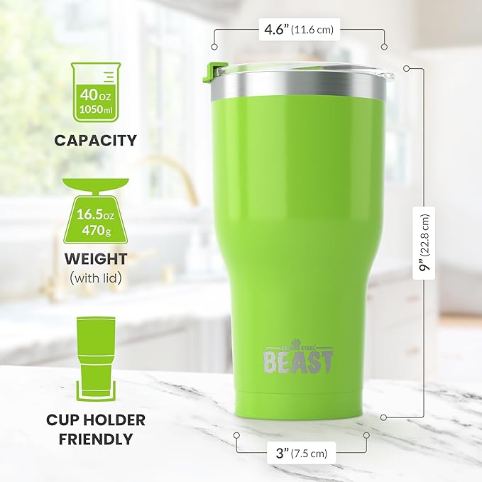 Beast 40 oz Tumbler Stainless Steel Vacuum Insulated Coffee Ice Cup Double Wall Travel Flask (Lemongrass Green)