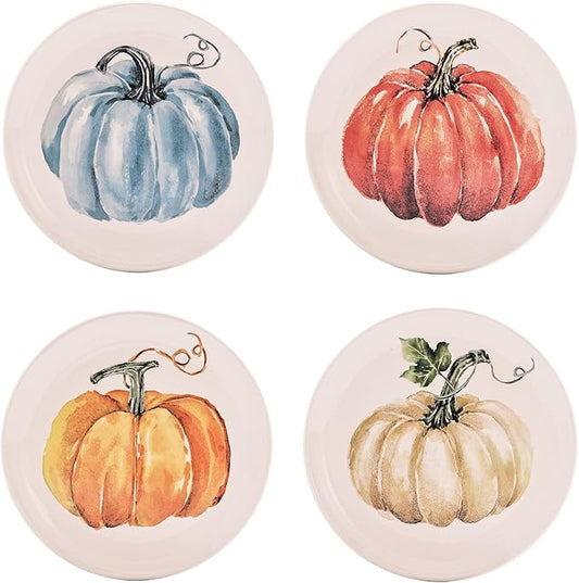 Bico Pumpkin Feast Ceramic Salad Plates, 8.75 inch, Set of 4, for Salad, Appetizer, Microwave & Dishwasher Safe