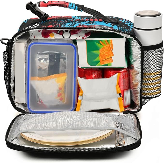 ALAZA Race Car Boys Lunch Box Kids Lunchbox Insulated Reusable Meal Container Lunchbag with Shoulder Strap