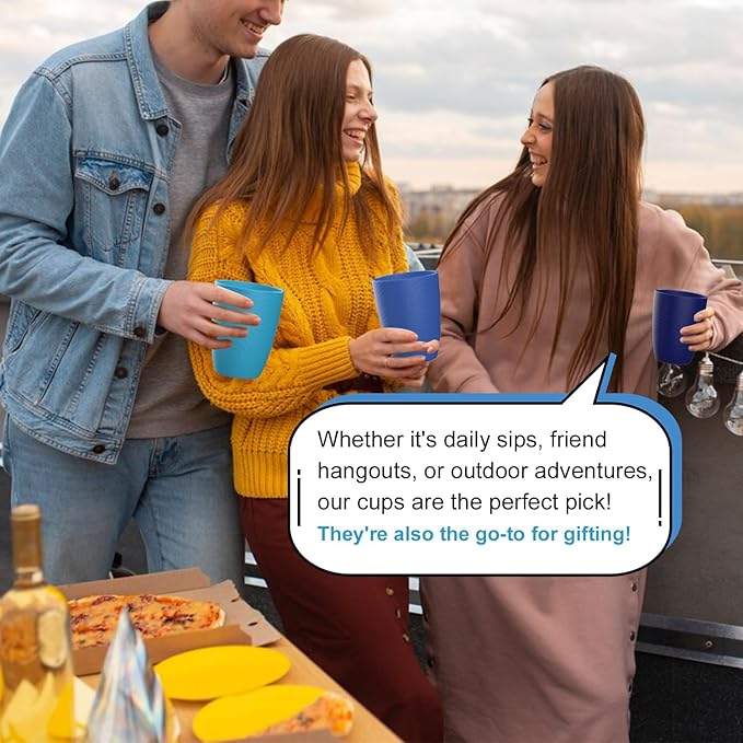 Homienly Wheat Straw Cups Set of 8, 12oz Drinking Cups, Plastic Cups Reusable Dishwasher Safe, Water Cups Set for Juice, Milk, Coffee - Ocean