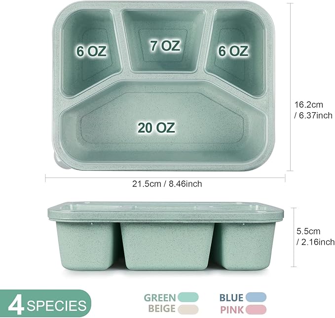 shopwithgreen 8 Pack Bento Lunch Box for Kids, 4 Compartment Meal Prep Lunch Containers for Adults, Reusable Microwave and Dishwasher Safe Food Storage Container for School Work Travel Camp, BPA Fre