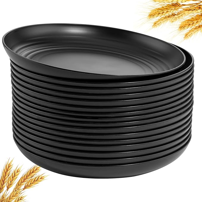 supernal 16pcs Black Wheat Straw Plates,10 inch Unbreakable Dinner Plates,Reusable Plastic Plates,Dishwasher & Microwave Safe,Lightweight Dinnerware Plat Set for Kitchen,Camping
