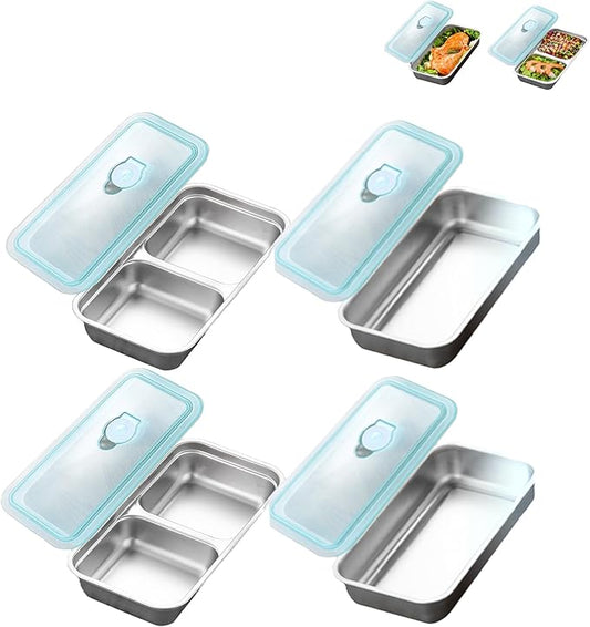 Stainless Steel Snack Containers with Lids Meal Prep Food Storage Container Lunch Box Multi Compartment Reusable Leak-Proof Design for Travel,Snacks, Sandwiches,Condiments Bento Box Office Home