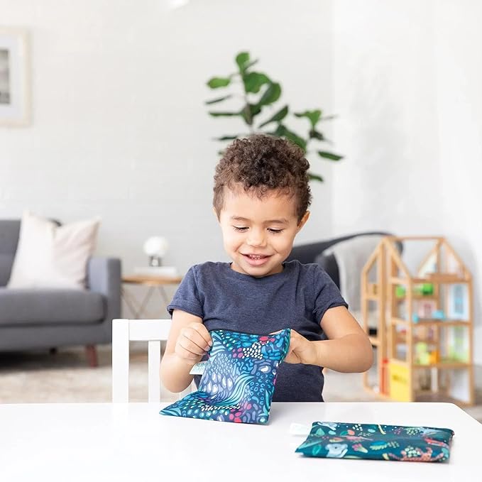 Bumkins Reusable Sandwich and Snack Bags, for Kids School Lunch and for Adults Portion, Washable Fabric, Waterproof Cloth Zip Bag, Travel Pouch, Food-Safe Storage, Large 2-pk Jungle