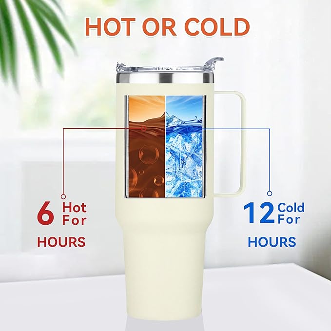 HASLE OUTFITTERS 40 oz Stainless Steel Tumbler with Handle, Vacuum Insulated Tumblers Bulk, Reusable Double Wall Travel Coffee Mug, Durable Powder Coated Water Bottle(Beige, 1)