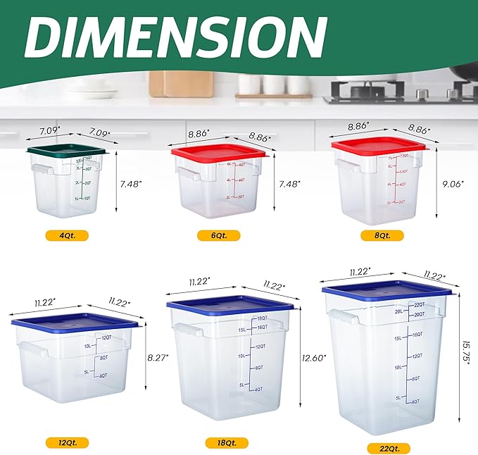 4 Pack Clear Food Storage Containers with Lids and Handles Polycarbonate Square Commercial Food Containers, NSF (4Qt)