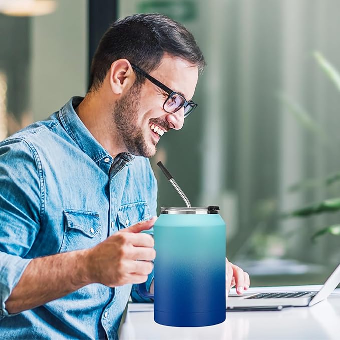 32/50 oz Travel Coffee Mug Tumbler - w/Handle and Straw, 32oz Stainless Steel Mugs with Lid, Insulated Tumblers Cup Keep Cold-36H Hot-24H, Reusable Home Office Work Wide Mouth Water Bottle