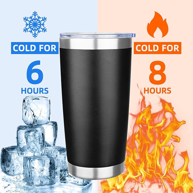 20oz Tumbler with Lid Stainless Steel Insulated Tumblers Travel Coffee Tumbler Bulk Double Wall Vacuum Insulated Water Cup Christmas Gifts for Women Men Her Him Home Office (Black, 6pack)