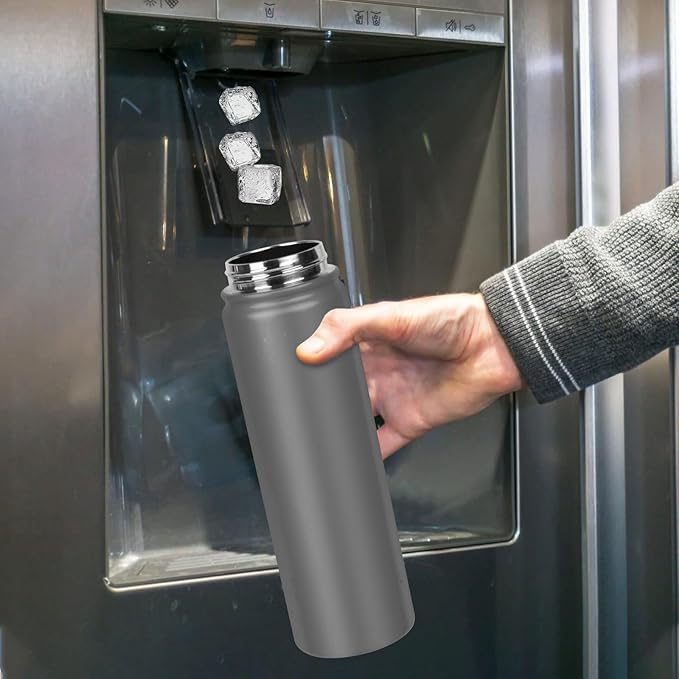 24 oz Insulated Water Bottle with Straw, Stainless Steel Double Wall Vacuum Thermos with Straw Lid Leak Proof, Wide Mouth Lid, Keep Cold and Hot