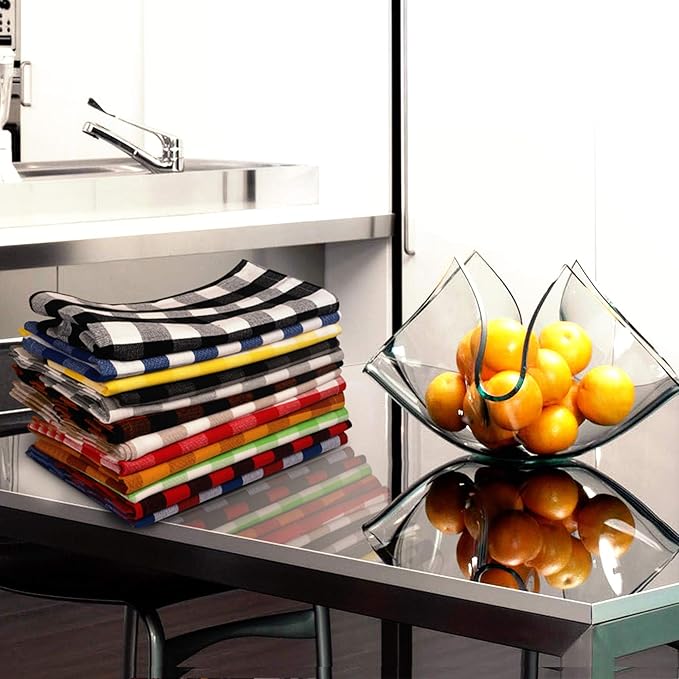 Urban Villa Kitchen Towels Set of 12 Buffalo Checks Multi Color Kitchen Towels 20X30 Inches 100% Cotton Highly Absorbent KitchenTowels Premium Quality Ultra Soft Mitered Corners KitchenTowels