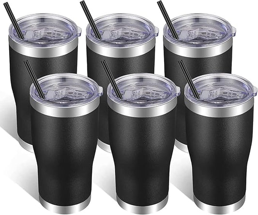 VEGOND 20oz Tumbler Stainless Steel Tumbler Cup with Lid And Straw Vacuum Insulated Double Wall Travel Coffee Mug(Black 6 Pack)