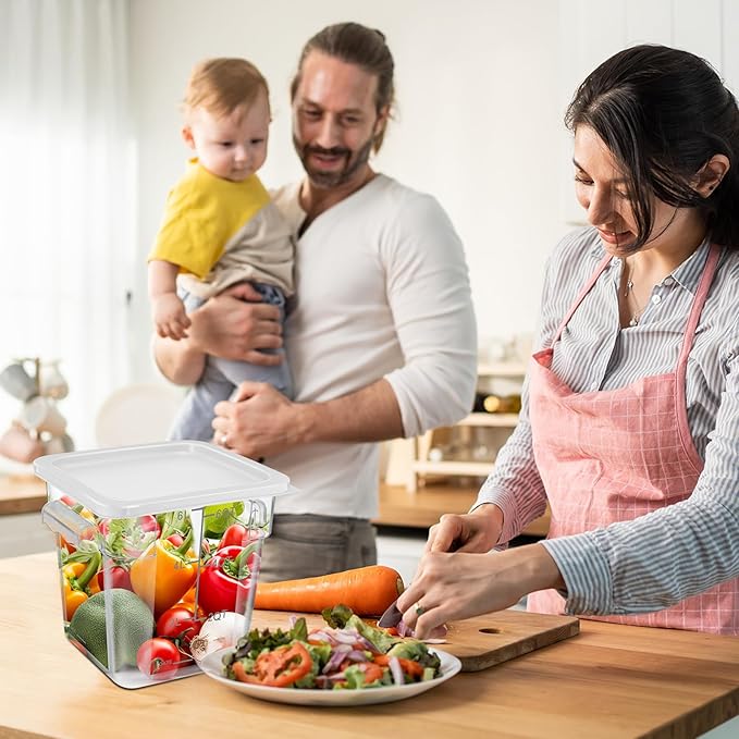 Suclain 8 Pack 4 QT and 6 QT Food Storage Containers with Lids Scales Handles Square Clear Restaurant Food Storage Containers Polycarbonate Commercial Grade for Kitchen Marinating Meat Dough(White)
