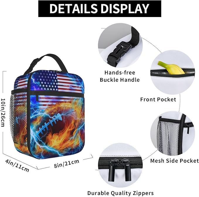Softball Lunch Box for Kids Sports Lunch Bag for Girls Boys American Flag Insulated Lunch Bags Usa Flags Cooler Tote Bags Sport Ball Reusable Meal Handbags for School Picnic Work Office Hiking