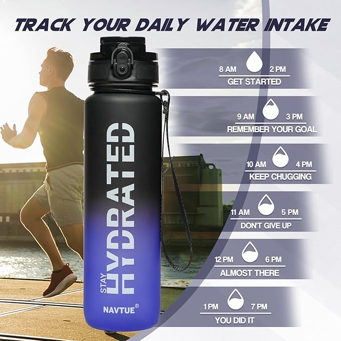 Water Bottle, 32 oz Sports Water Bottles with Time Marker Wide Mouth, Motivational and Leakproof Drink Bottle, BPA Free Tritan with Carry Strap for Gym Fitness Outdoor(Direct Drink 1 Bottle)