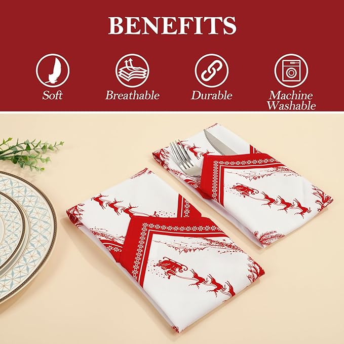 Christmas Pine Tree Napkins, 18×18 Inch Dinner Cloth Napkins Set of 12, Washable Cotton Soft Absorbent Square Table Top Decoration for Dining Kitchen Party Wedding