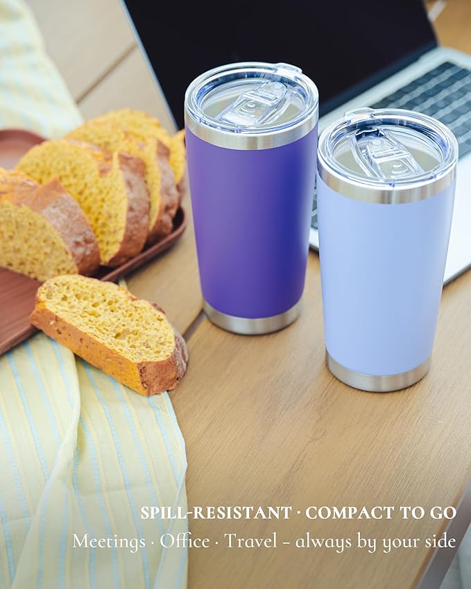 Travel Coffee Tumbler 20oz, 8 Pack Leakproof Travel Coffee Mug with Lid and Straw, Stainless Steel Double Wall Vacuum Insulated Tumbler for Hot/Iced Drinks (Textured Matte, Soft Pink)