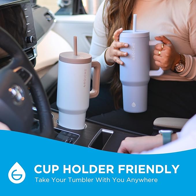 GROSCHE ASPEN 40 oz tumbler with handle and straw. Extreme insulation, classy design, built to last insulated stainless steel tumbler with handle, lid and straw - SLATE BLUE