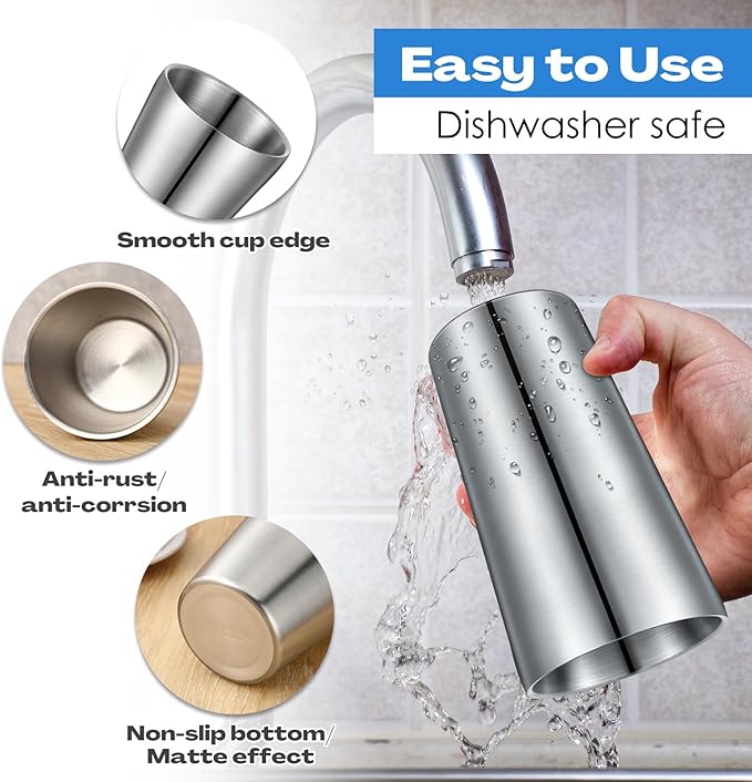 8 Pack Stainless Steel Insulated Cup Metal Tumbler Double Wall Vacuum Water Glasses Camping Reusable Mugs Bbq Home Office Party Coffee (Silver,18.6 oz)