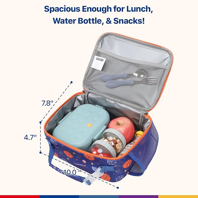 Bagseri Lunch Bag for Boys - Kids Lunch Bag Insulated Leak-Proof and Reusable Kids Lunch Box with Water Bottle Holder Toddler Lunchbox for Daycare and School, Blue Basketball