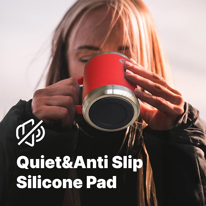 12 oz Travel Mug with Handle, Double Wall Insulated Camping Coffee Mug for Men Stainless Steel Travel Tumbler Cup, Spill Proof (Grass Green)