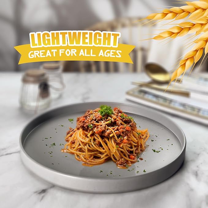 Teivio 32-Piece Kitchen Plastic Coupe Wheat Straw Dinnerware Set, Service for 8, Dinner Plates, Dessert Plate, Cereal Bowls, Cups, Unbreakable Unique Plastic Outdoor RV Camping Dishes,Gray Multicolor