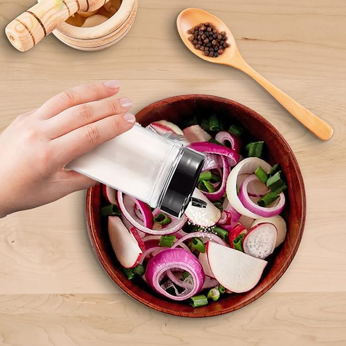 RoyalHouse 6 Pack 16 Oz Plastic Spice Jars with Black Cap, Clear and Safe Plastic Bottle Containers with Shaker Lids for Storing Spice, Herbs and Seasoning Powders, BPA Free, Made in USA