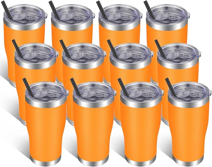 VEGOND 20oz Tumbler Stainless Steel Tumbler Cup with Lid And Straw Vacuum Insulated Double Wall Travel Coffee Mug(orange package 12)