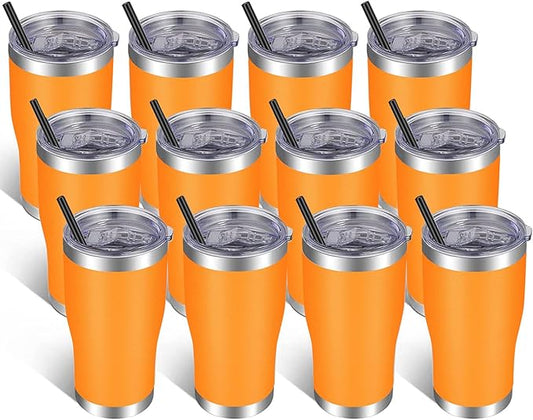 VEGOND 20oz Tumbler Stainless Steel Tumbler Cup with Lid And Straw Vacuum Insulated Double Wall Travel Coffee Mug(orange package 12)