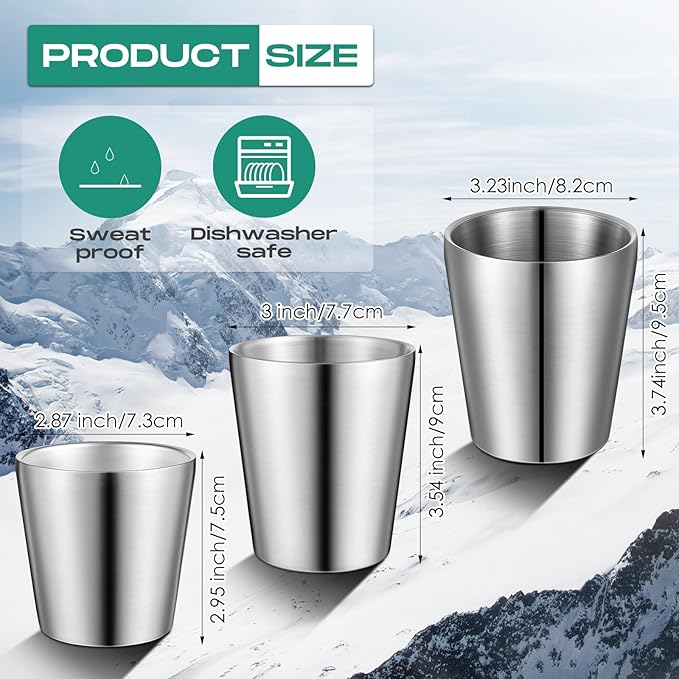 8 Pack Stainless Steel Insulated Cup Metal Tumbler Double Wall Vacuum Water Glasses Camping Reusable Mugs Bbq Home Office Party Coffee (8.8 oz)