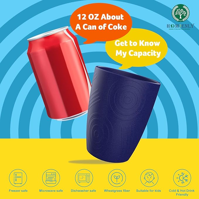 Homienly Wheat Straw Cups - 12 OZ Reusable Stackable Water Tumblers with Etched Pattern - Dishwasher Safe Set of 8 (Island Series)