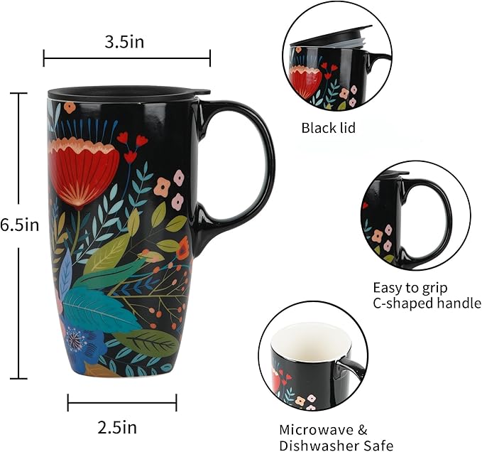 Topadorn Ceramic Mug Pink Flower Porcelain Coffee Mug with Gift Box,17oz. Pink Flower