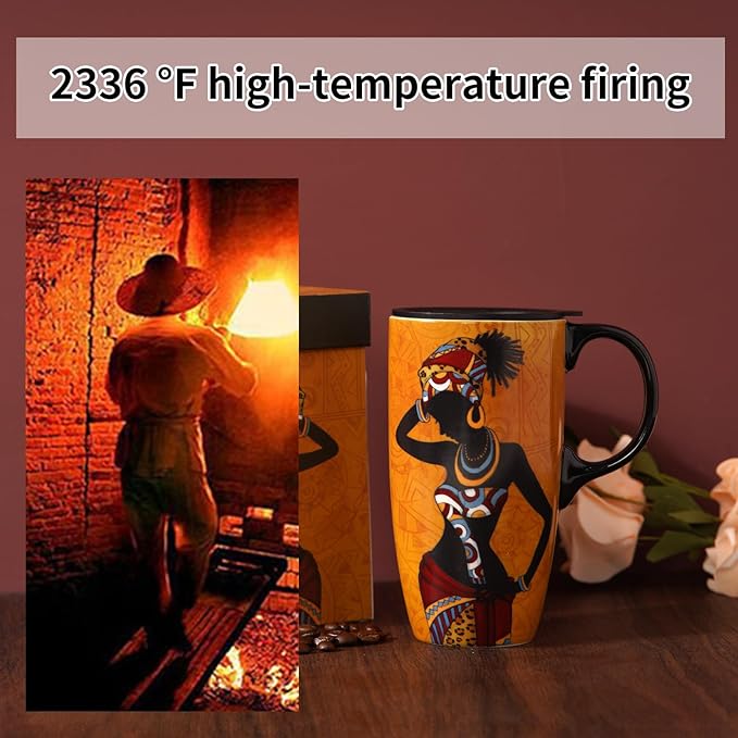 Topadorn Ceramic Mug Coffee Cup with Spill-Proof Lid Latte Mug for Home and Office with Gift Box,Girl