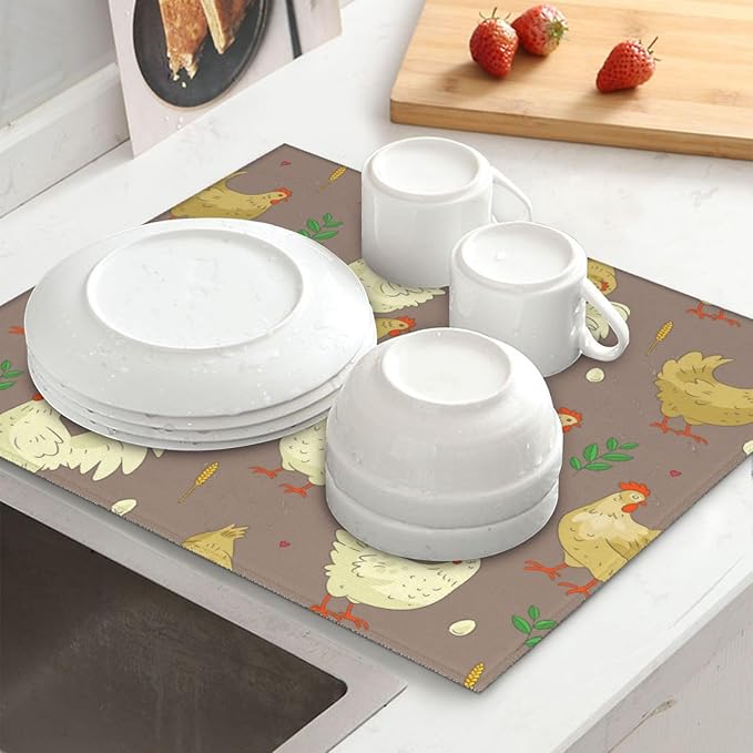 Chicken Legs Chickens Leg Animal Rooster Easter Drying Mat 16x18 Inch For Kitchen Counter Drying Mats Dish For Kitchen Counter Easy Clean Kitchen