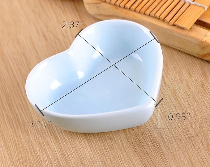 WHJY Blue Love Heart Shaped Ceramic Side Dish Bowl, Contemporary Porcelain Side Dishes Bowl, Seasoning Dishes Soy Dipping Sauce Dishes for Wedding Birthday Party- Set of 6