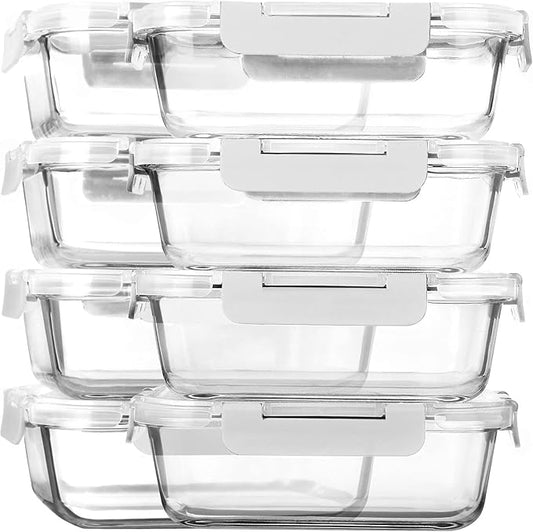 [8-Pack,30 oz]Glass Meal Prep Containers,MCIRCO Glass Food Storage Containers,Airtight Glass lunch Containers with Lids - BPA-Free Microwave, Oven, Freezer and Dishwasher, White