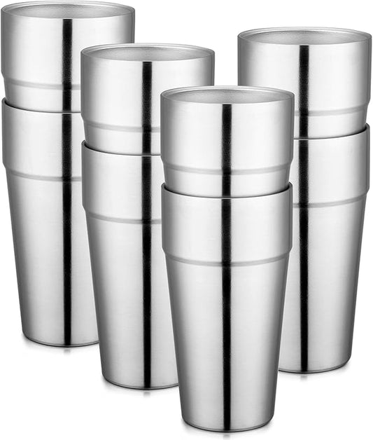 Beasea Stainless Steel Cups 19 oz, 8 Pack Large 18.6oz 550ml Stackable Stainless Steel Tumbler Double Wall Insulated Individual Metal Pint Glasses Tin Drinking Cups for Home Party Camping