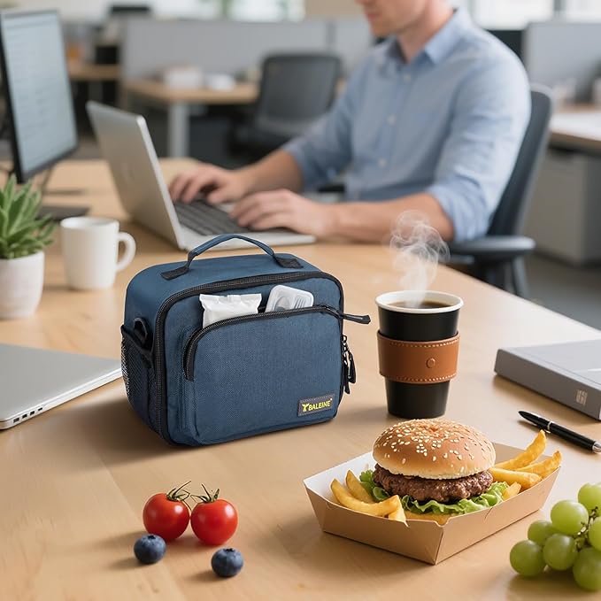 BALEINE Insulated Lunch Bag for Men Women, Leakproof Cooler Bag with Adjustable Shoulder Strap for Work Picnic, Lunch Box for Women Men (Small, Blue)