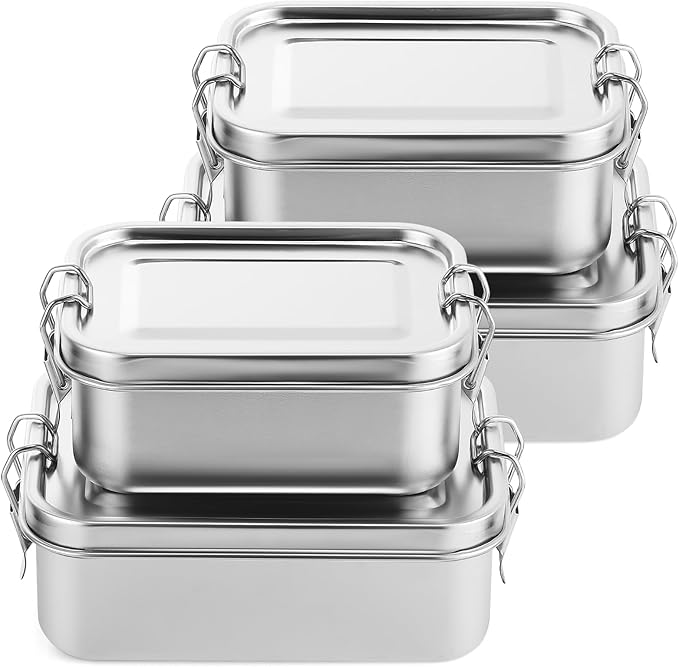 Umigy 4 Pcs Stainless Steel Food Containers 850/1400ml Metal Bento Lunch Box Stainless Steel Food Storage Containers, Lockable Clips to Leak Proof, Reusable Dishwasher Snack Boxes for Work
