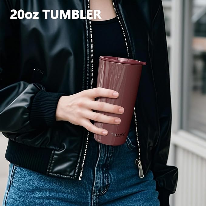 TILUCK 20 oz Tumbler with Leak-Proof Lid, Vacuum Insulated Stainless Steel Coffee Mug, Double-Walled Travel Tumbler for Hot and Cold Drinks(GlitterWine, 20oz)
