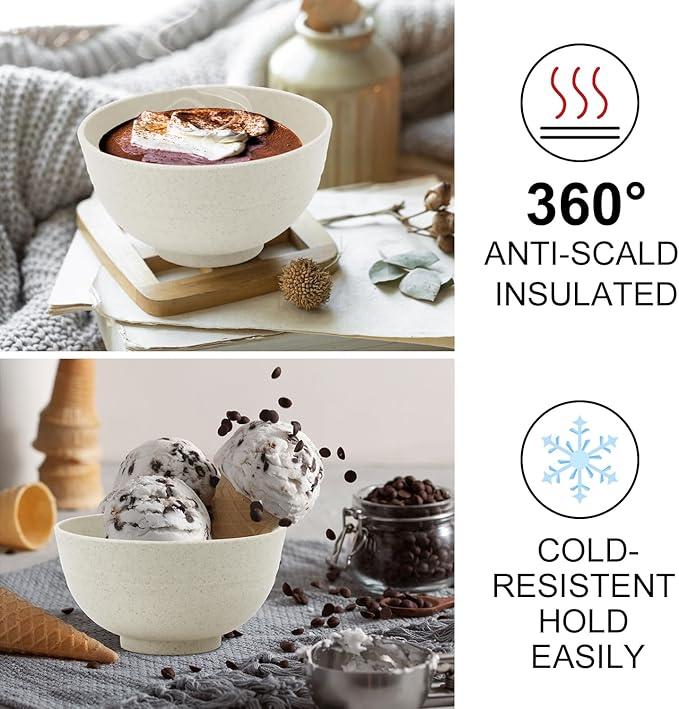 Wrova wheat straw dessert bowls 10oz set of 8 - Unbreakable snack Bowls for kids - Mini Bowls for Ice Cream,Snack and Fruits - Microwave & Dishwasher Safe Appetizer Bowl Sets - Beige