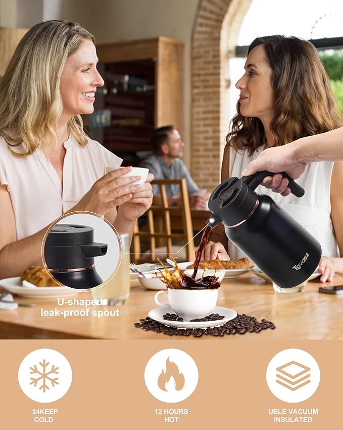 51 Oz Carafes for Hot Liquid, Stainless Steel Insulated Vacuum Thermal Coffee Carafes For Keeping Hot, 1.5 Liter Coffee Dispenser（Black)