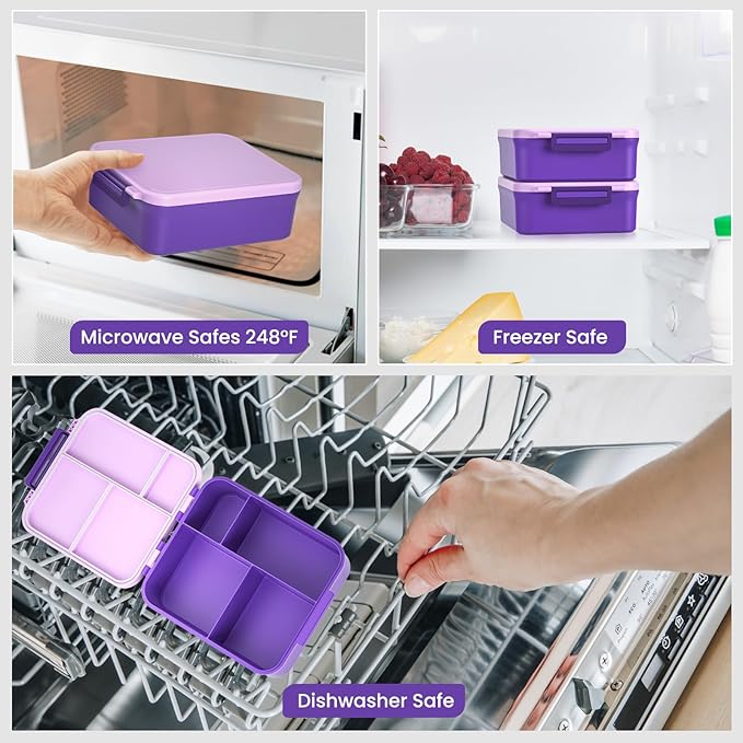 Bento Lunch Box for Kids, Lunch Box Adult with 17oz Soup Thermo, Folding Fork & Spoon, Leakproof Lunch Food Containers with 4 Compartment for School, Office, Travel and Park Pinic